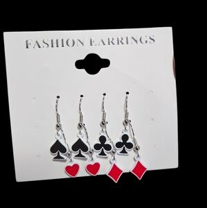 Fashion Playing Card Suits Dangle  Earrings - Pack of 4 (New)